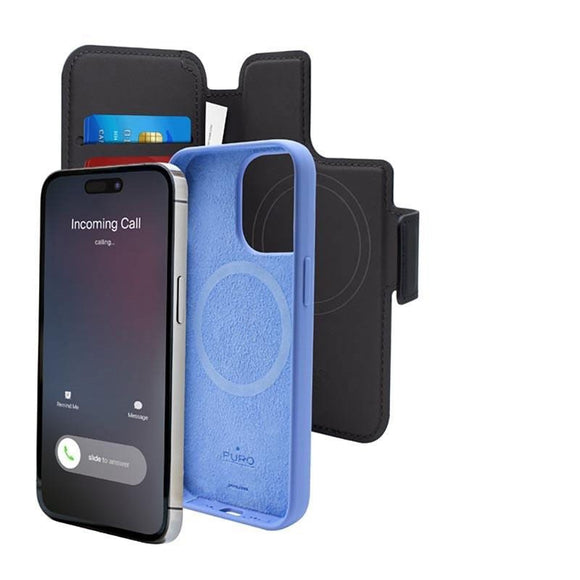 iPhone 14 Pro / 13 Pro Puro Folio Flip Cover med Kortholder - MagSafe Kompatibel - Sort
