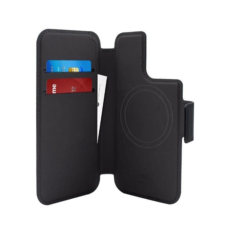 iPhone 14 Pro / 13 Pro Puro Folio Flip Cover med Kortholder - MagSafe Kompatibel - Sort