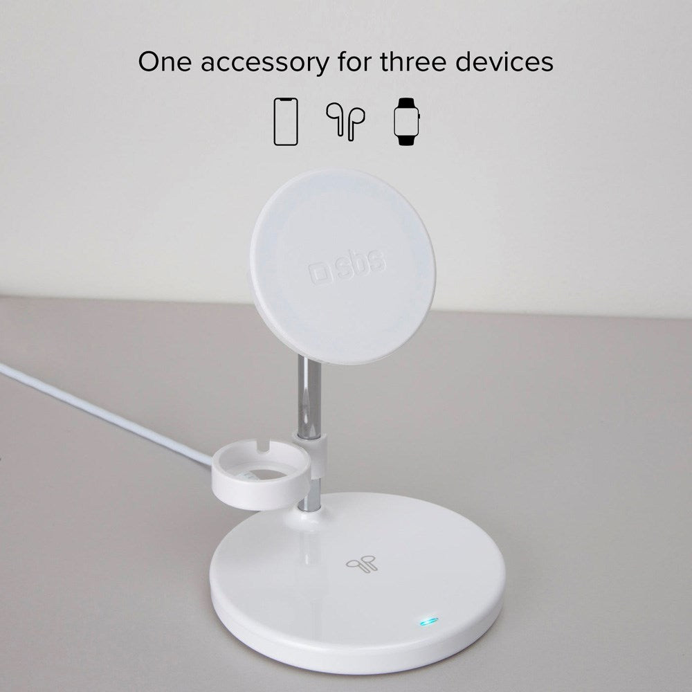 SBS 3-i-1 Magnetisk Trådløs Oplader - MagSafe Kompatibel - Hvid