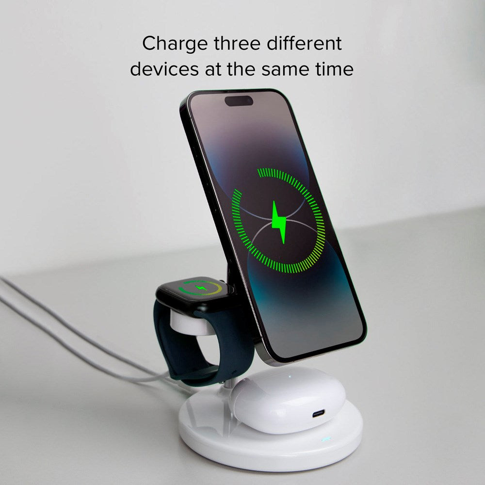 SBS 3-i-1 Magnetisk Trådløs Oplader - MagSafe Kompatibel - Hvid