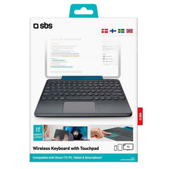 SBS Trådløst Bluetooth Tastatur med Indbygget Touchpad - Dansk Tastatur - Sort