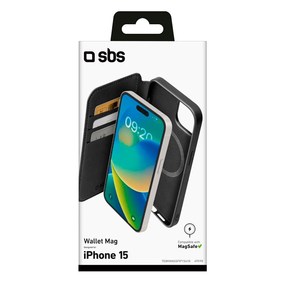SBS iPhone 15 Wallet Mag Cover - MagSafe Kompatibel - Sort