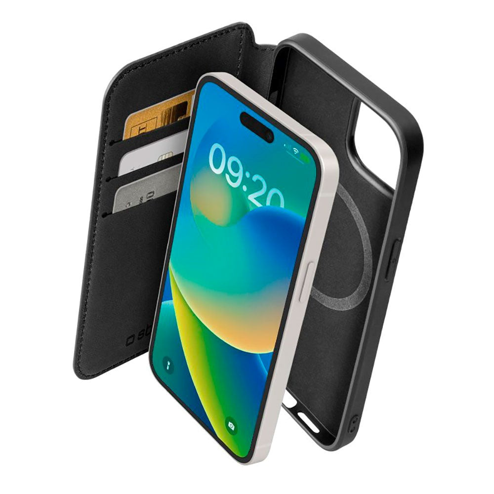 SBS iPhone 15 Wallet Mag Cover - MagSafe Kompatibel - Sort