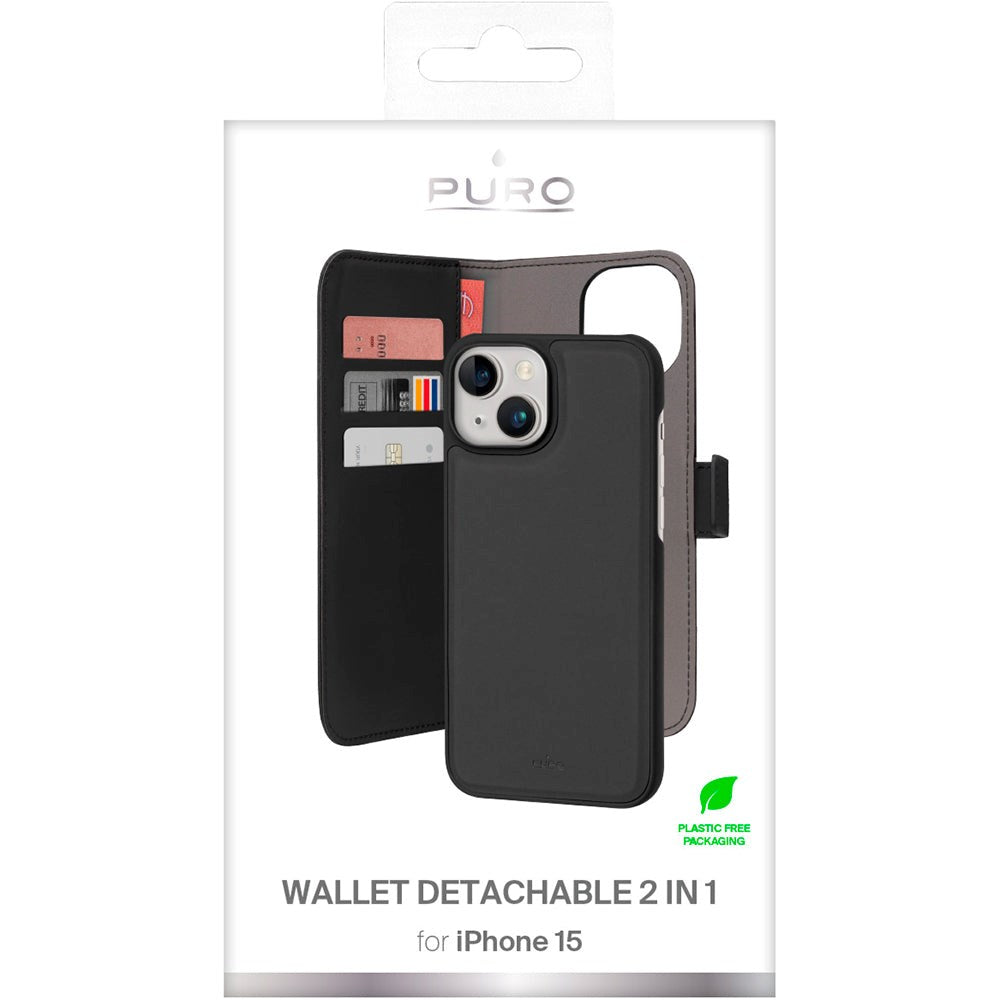 iPhone 15 Puro Cover Wallet Detachable 2-In-1 Sort