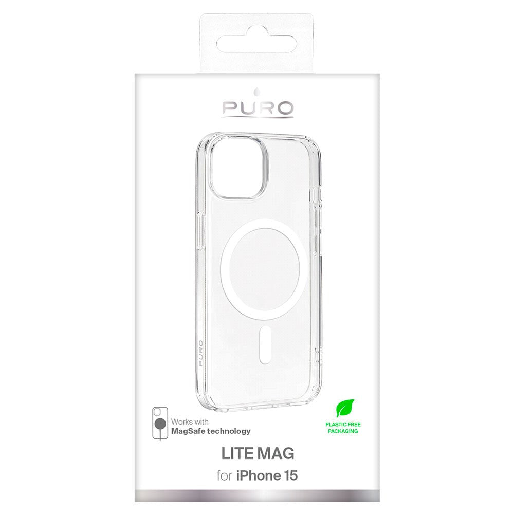 iPhone 15 Puro Lite Mag Cover - MagSafe Kompatibel - Gennemsigtig / Hvid