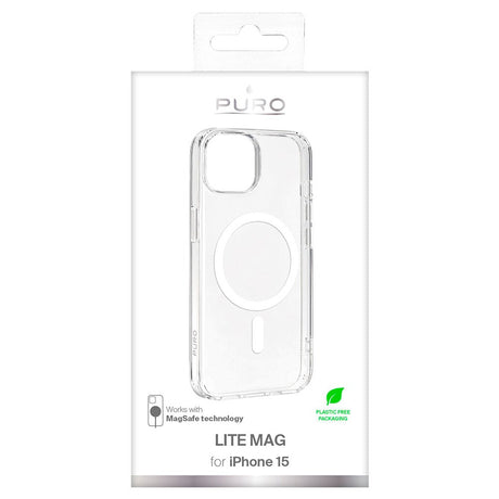 iPhone 15 Puro Lite Mag Cover - MagSafe Kompatibel - Gennemsigtig / Hvid