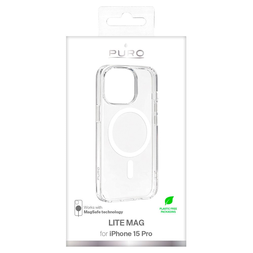 iPhone 15 Pro Puro Lite Mag Cover - MagSafe Kompatibel - Gennemsigtig / Hvid