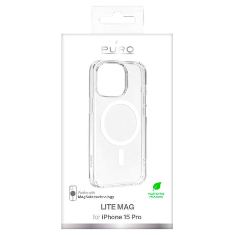 iPhone 15 Pro Puro Lite Mag Cover - MagSafe Kompatibel - Gennemsigtig / Hvid