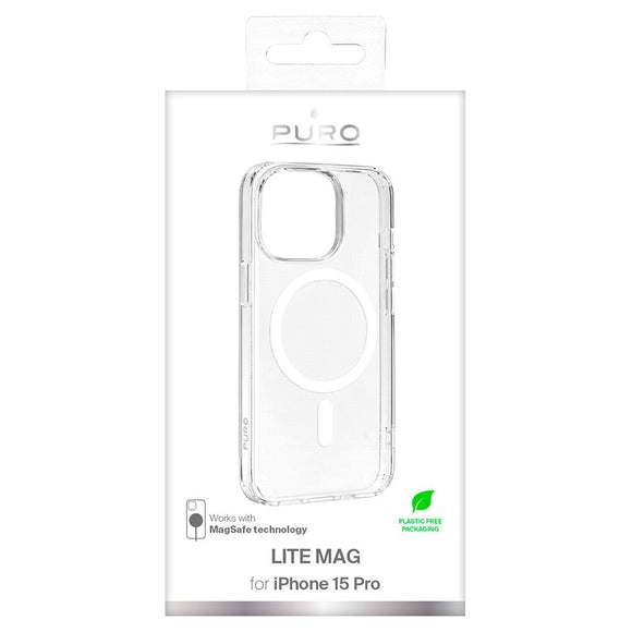 iPhone 15 Pro Puro Lite Mag Cover - MagSafe Kompatibel - Gennemsigtig / Hvid