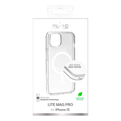 iPhone 15 Puro Lite Mag Pro Cover - MagSafe Kompatibel - Gennemsigtig / Hvid