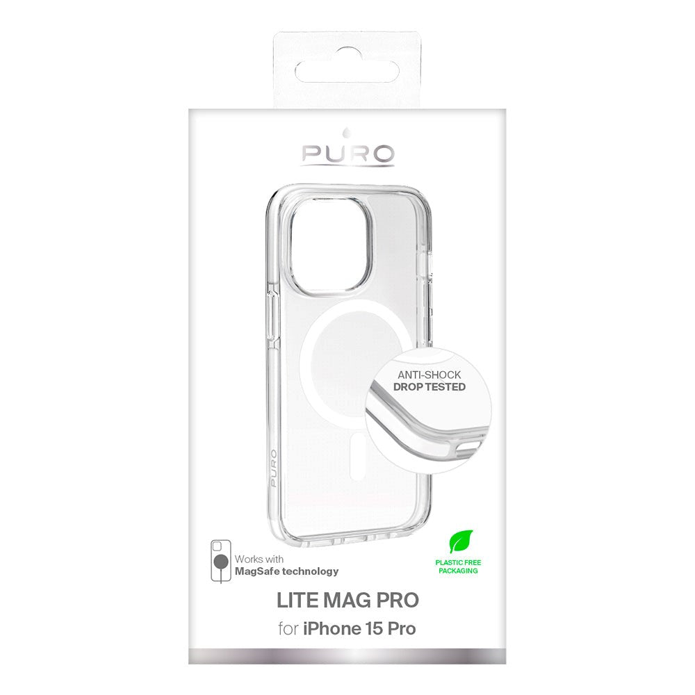 iPhone 15 Pro Puro Lite Mag Pro Cover - MagSafe Kompatibel - Gennemsigtig / Hvid