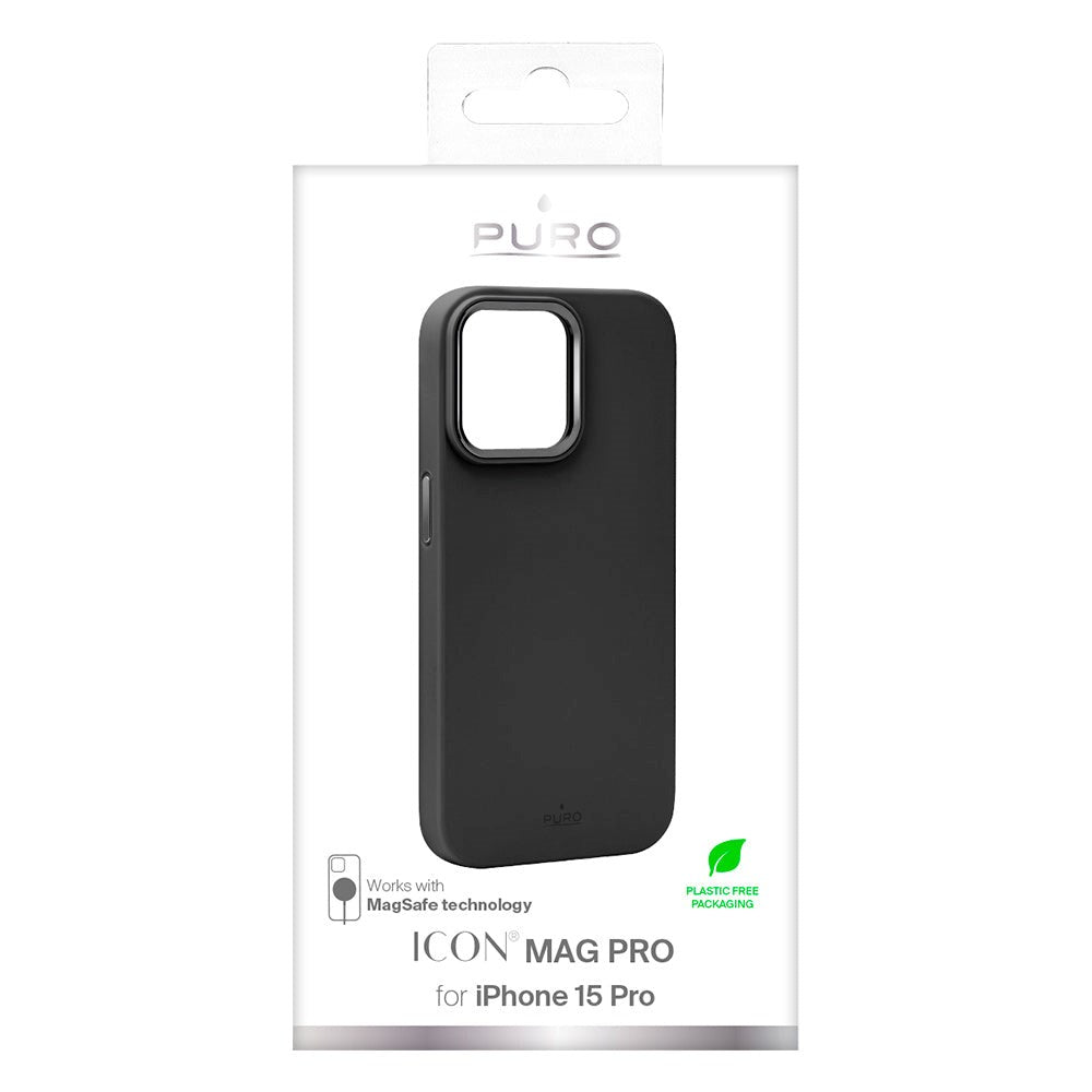iPhone 15 Pro Puro Icon Mag Pro Silikone Cover - MagSafe Kompatibel - Sort