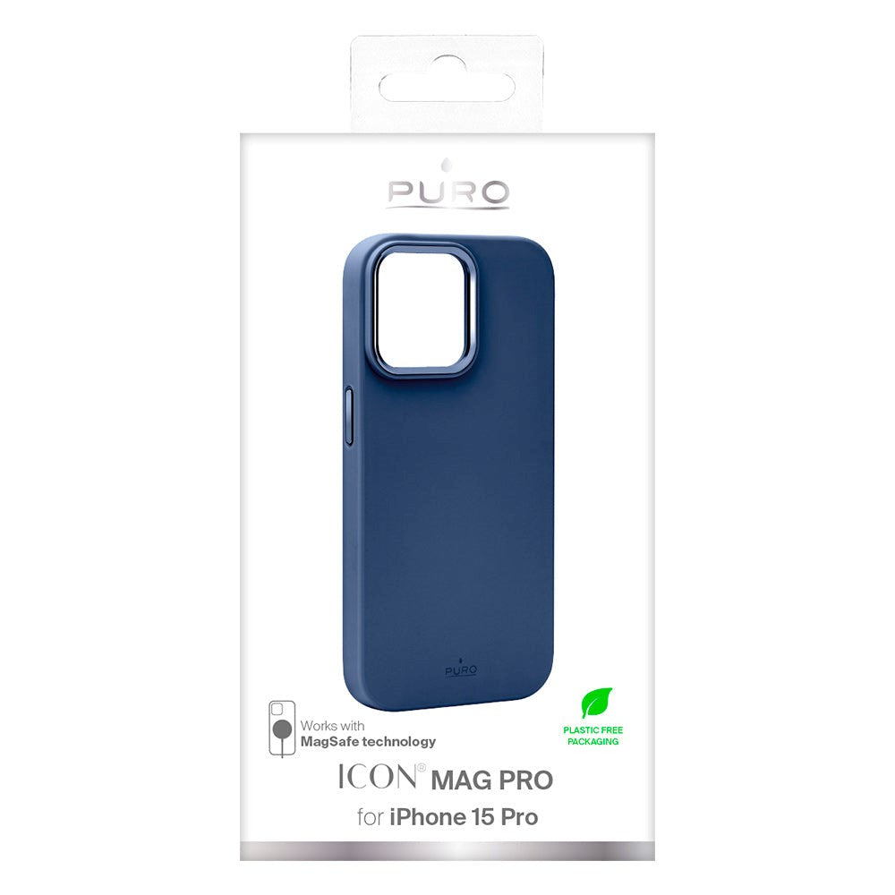iPhone 15 Pro Puro Icon Mag Pro Silikone Cover - MagSafe Kompatibel - Mørkeblå