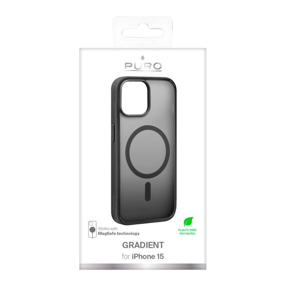 iPhone 15 Puro Gradient Cover - MagSafe Kompatibel - Gennemsigtig / Sort