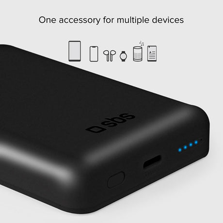 SBS Mag PowerBank 5000 mAh m. USB-C & Trådløs Opladning - Sort