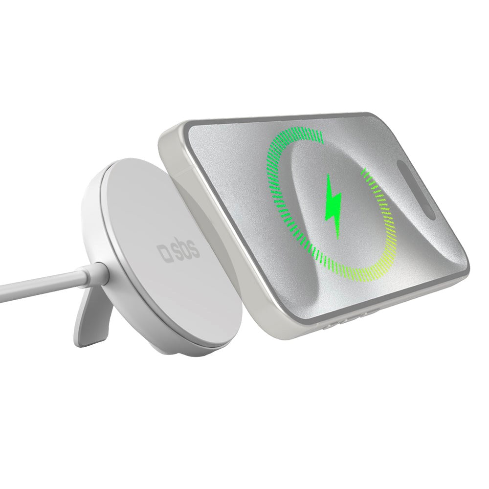SBS 15W Qi2 Trådløs Oplader m. Kickstand - MagSafe Kompatibel - Hvid