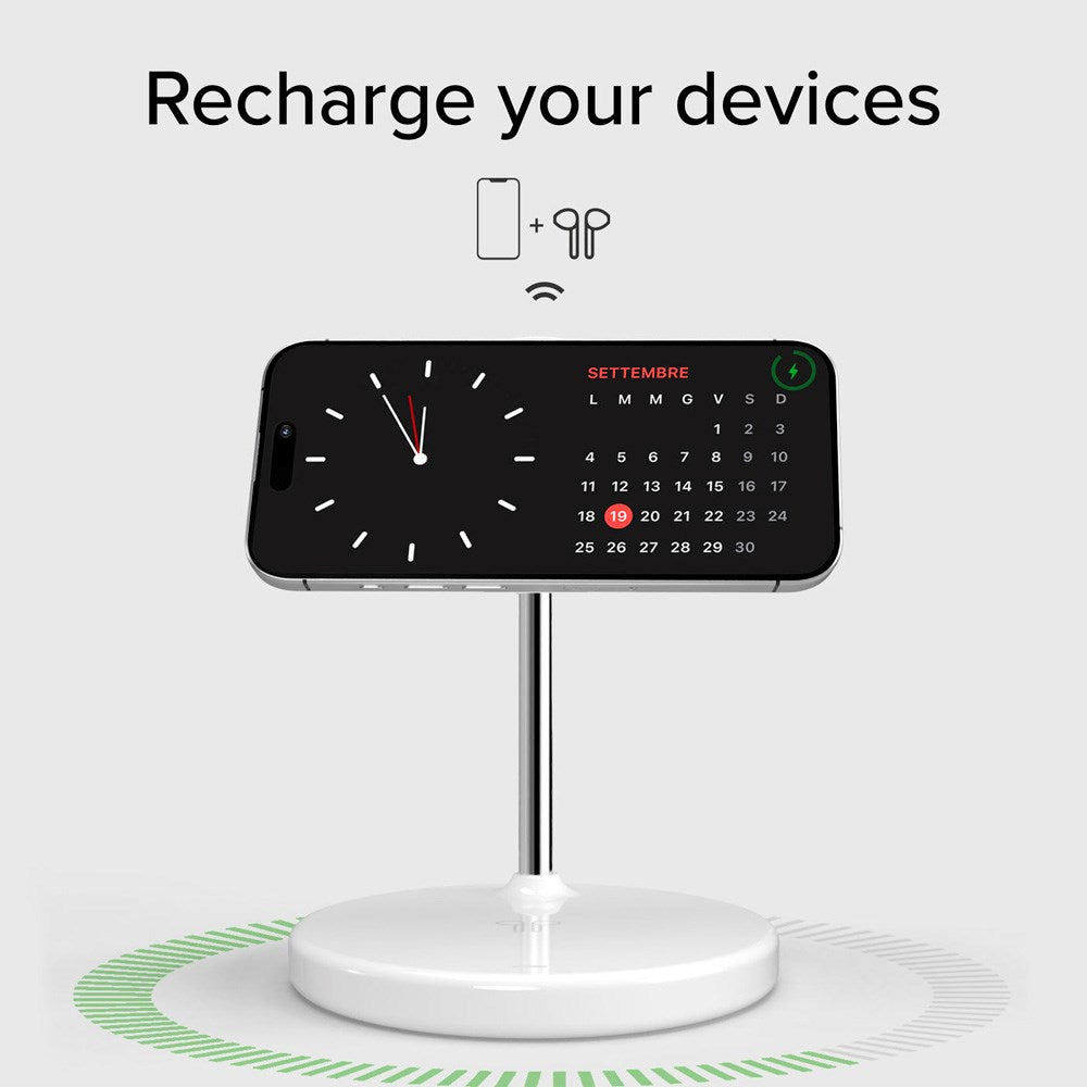 SBS Qi2 2-i-1 Magnetisk Trådløs Oplader - MagSafe Kompatibel - Hvid