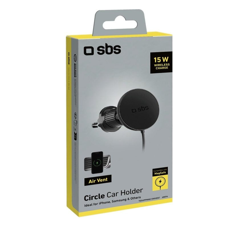 SBS Mobilholder til Bil m. Trådløs Opladning - MagSafe Kompatibel - Sort