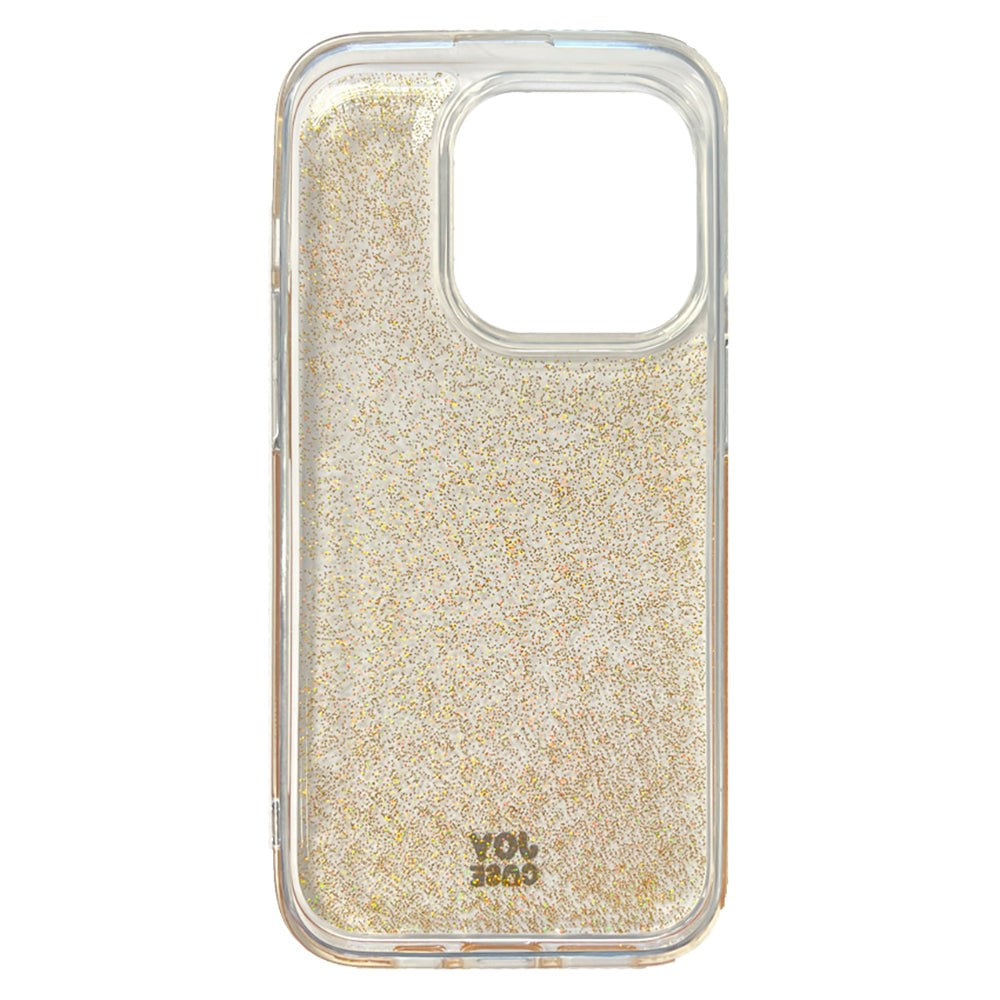 iPhone 15 Pro Joy Case Hybrid Glitter Cover - Gennemsigtig / Guld