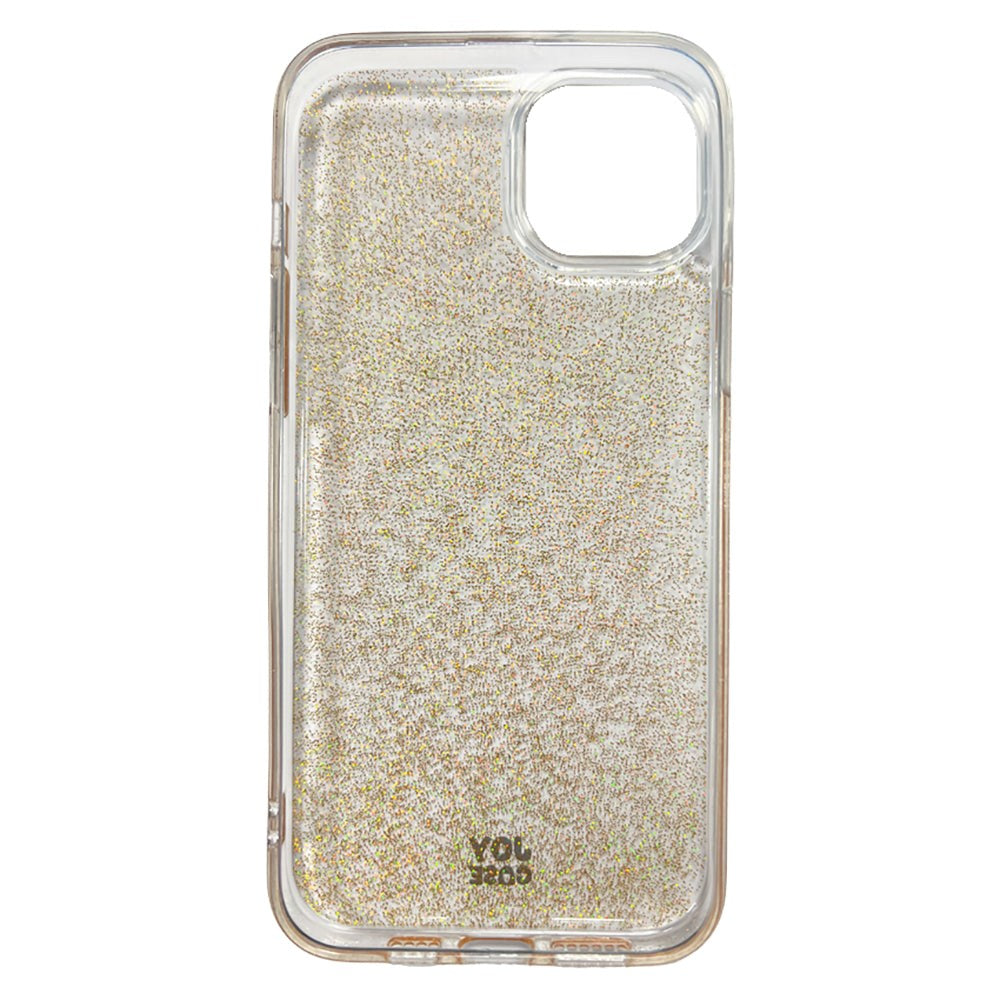 iPhone 15 Plus Joy Case Hybrid Glitter Cover - Gennemsigtig / Guld