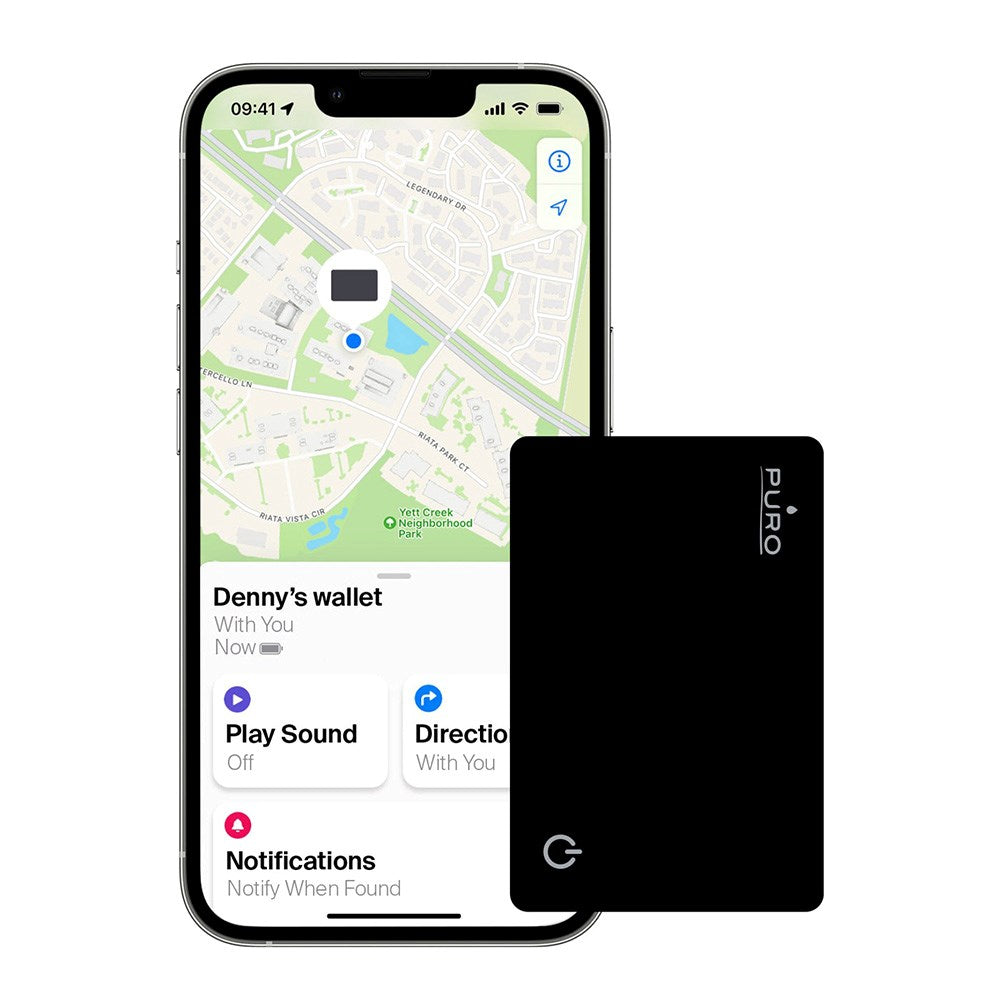 Puro Tracker Kort til Pung og Tasker - Apple Find My Kompatibel - Sort