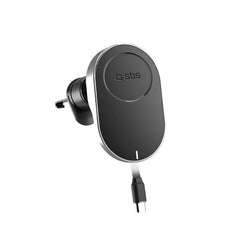 SBS Mobilholder til Bil m. Udtrækkelig USB-C Kabel og Trådløs Opladning - MagSafe Kompatibel - Sort