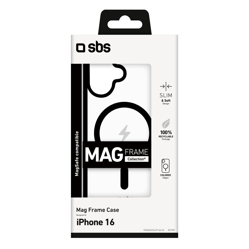 SBS iPhone 16 Mag Frame Cover - MagSafe Kompatibel - Gennemsigtig / Sort