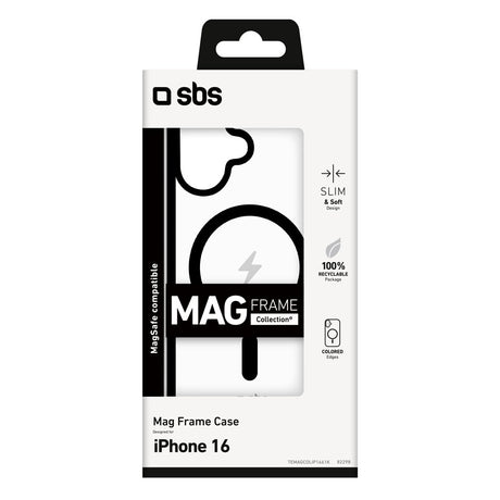 SBS iPhone 16 Mag Frame Cover - MagSafe Kompatibel - Gennemsigtig / Sort