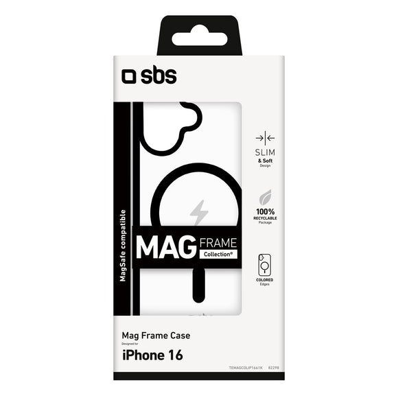 SBS iPhone 16 Mag Frame Cover - MagSafe Kompatibel - Gennemsigtig / Sort