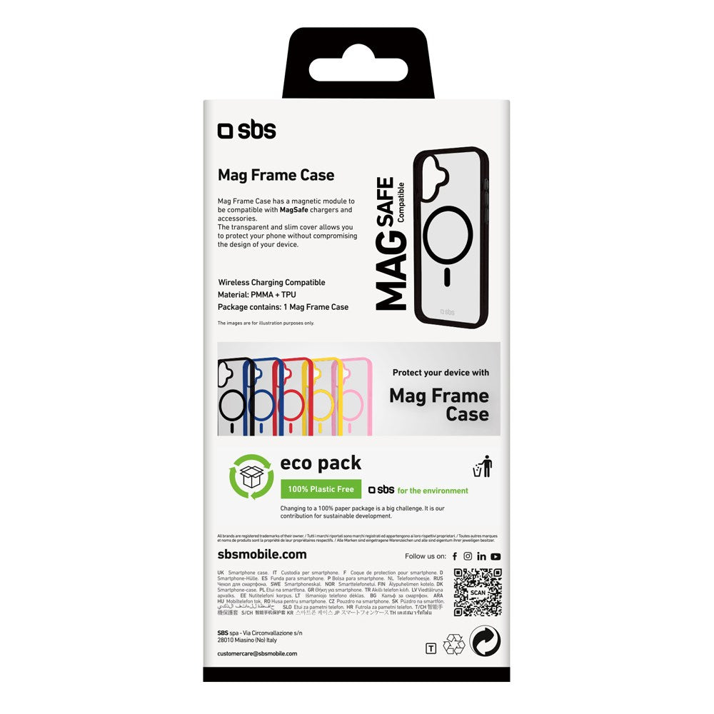 SBS iPhone 16 Mag Frame Cover - MagSafe Kompatibel - Gennemsigtig / Sort