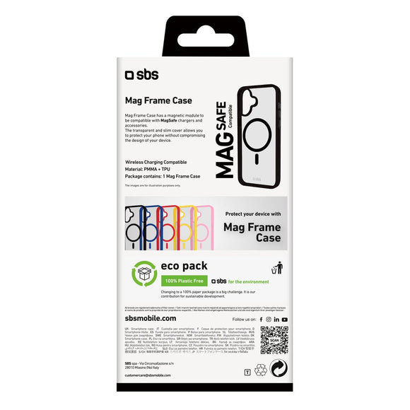 SBS iPhone 16 Mag Frame Cover - MagSafe Kompatibel - Gennemsigtig / Sort