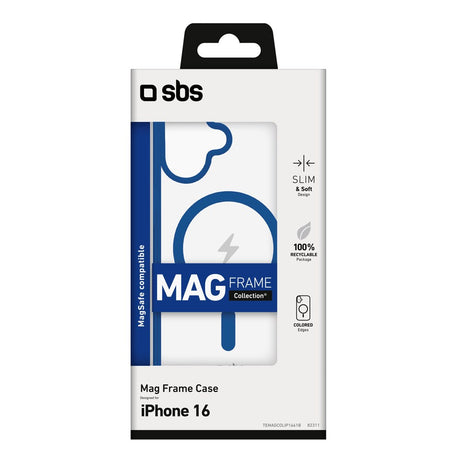 SBS iPhone 16 Mag Frame Cover - MagSafe Kompatibel - Gennemsigtig / Blå