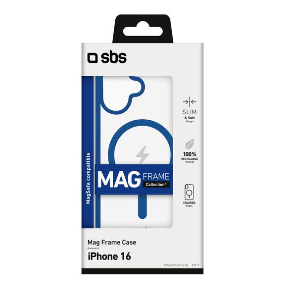 SBS iPhone 16 Mag Frame Cover - MagSafe Kompatibel - Gennemsigtig / Blå