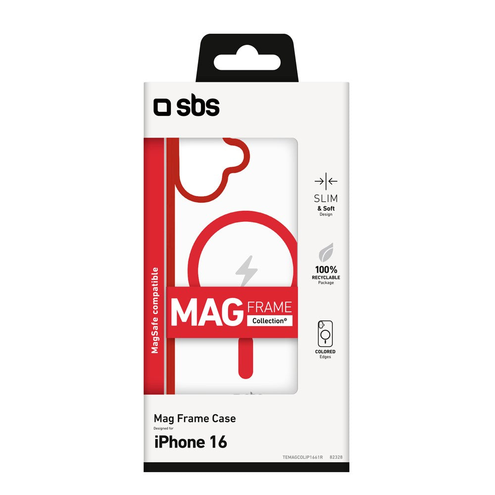 SBS iPhone 16 Mag Frame Cover - MagSafe Kompatibel - Gennemsigtig / Rød