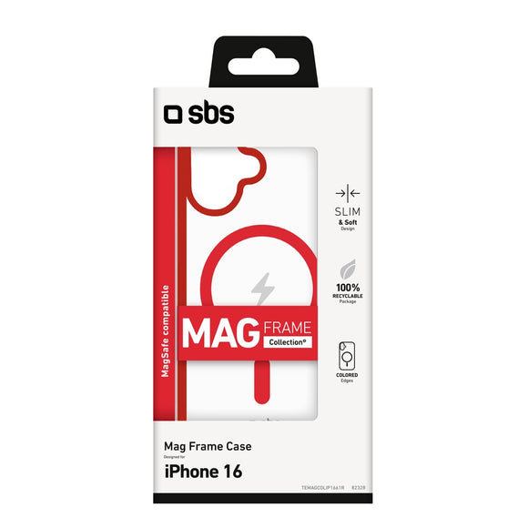 SBS iPhone 16 Mag Frame Cover - MagSafe Kompatibel - Gennemsigtig / Rød
