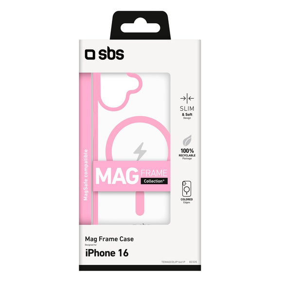 SBS iPhone 16 Mag Frame Cover - MagSafe Kompatibel - Gennemsigtig / Lyserød