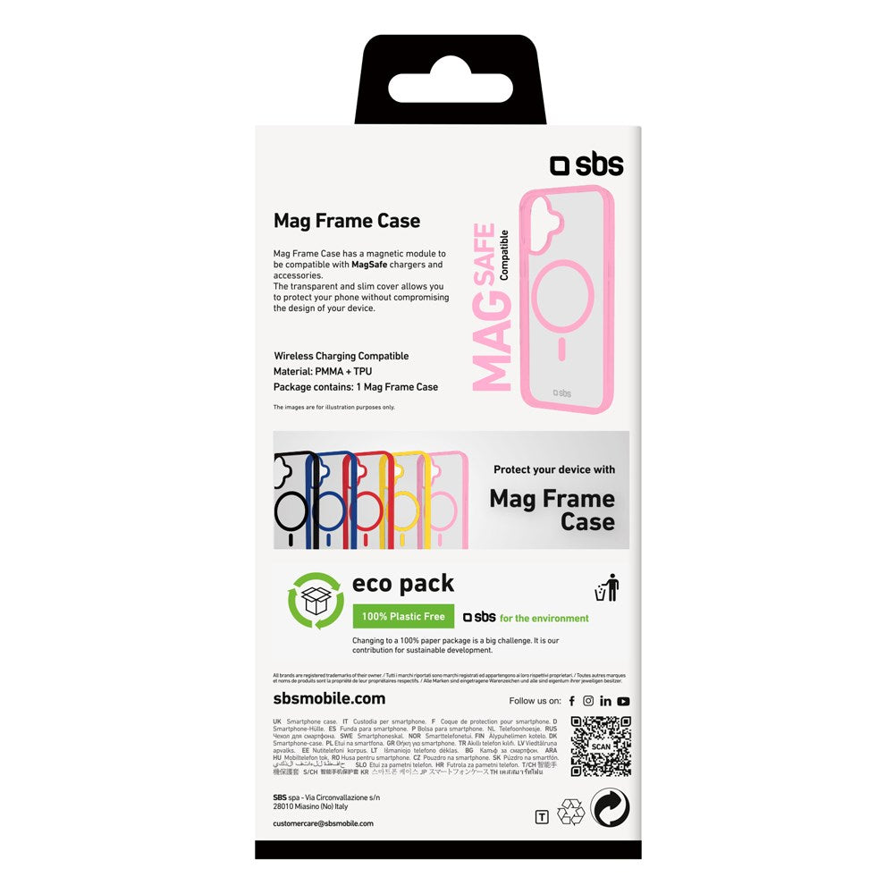 SBS iPhone 16 Mag Frame Cover - MagSafe Kompatibel - Gennemsigtig / Lyserød