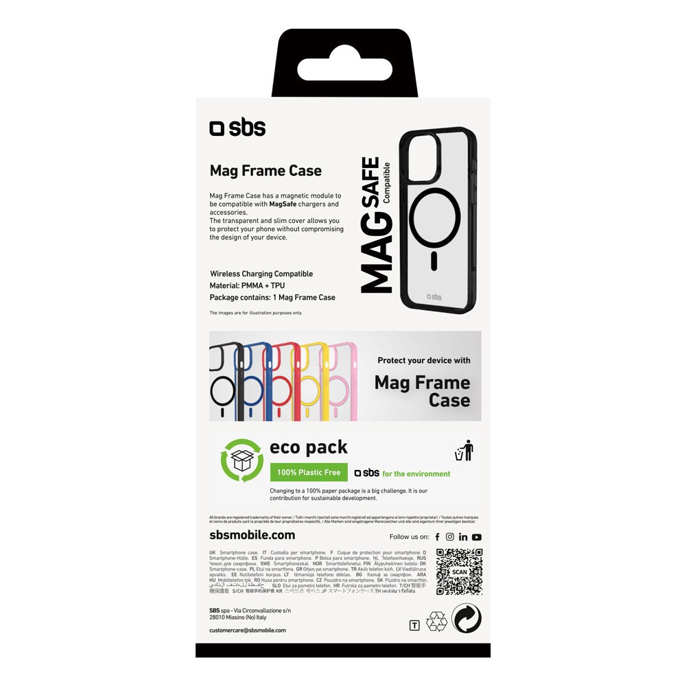 SBS iPhone 16 Pro Mag Frame Cover - MagSafe Kompatibel - Gennemsigtig / Sort