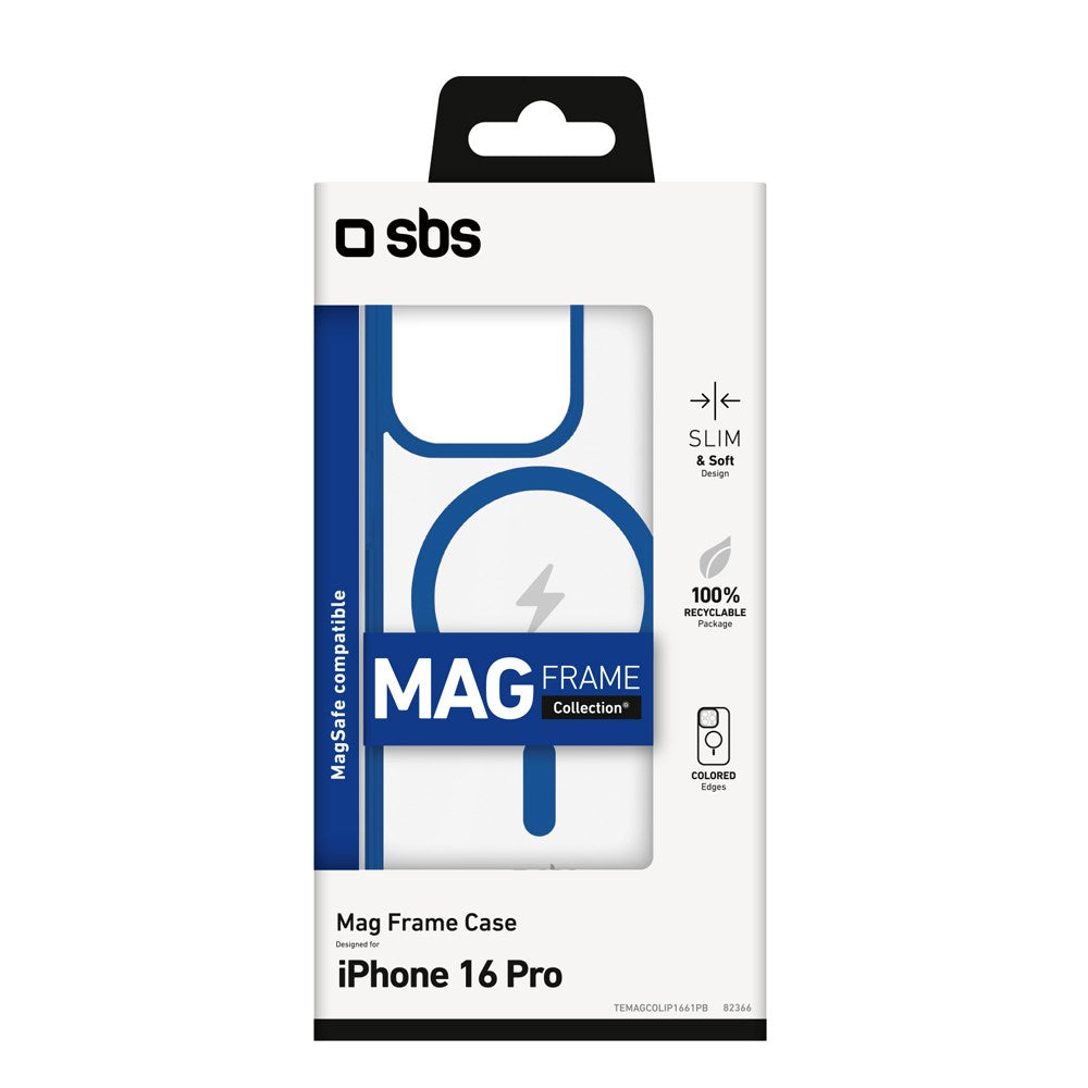 SBS iPhone 16 Pro Mag Frame Cover - MagSafe Kompatibel - Gennemsigtig / Blå