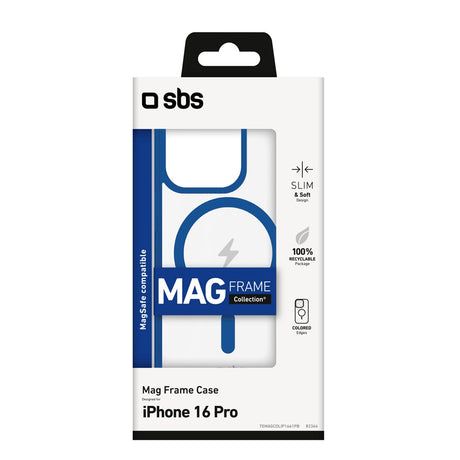 SBS iPhone 16 Pro Mag Frame Cover - MagSafe Kompatibel - Gennemsigtig / Blå