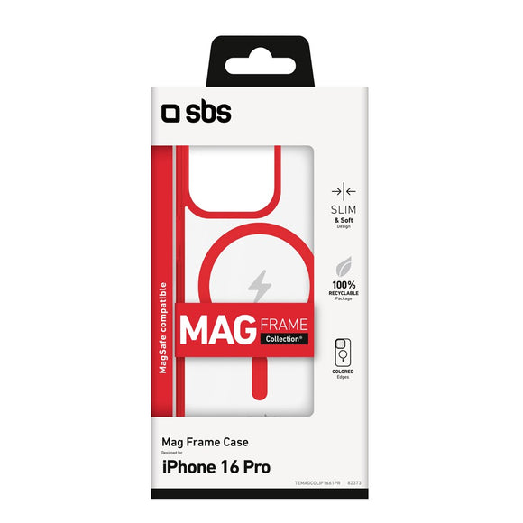 SBS iPhone 16 Pro Mag Frame Cover - MagSafe Kompatibel - Gennemsigtig / Rød