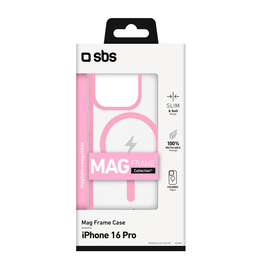 SBS iPhone 16 Pro Mag Frame Cover - MagSafe Kompatibel - Gennemsigtig / Lyserød