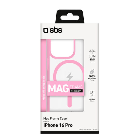 SBS iPhone 16 Pro Mag Frame Cover - MagSafe Kompatibel - Gennemsigtig / Lyserød