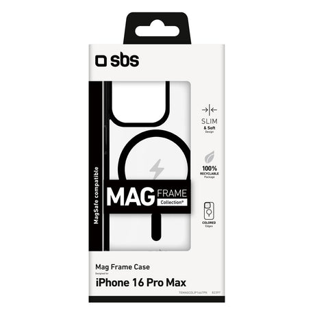 SBS iPhone 16 Pro Max Mag Frame Cover - MagSafe Kompatibel - Gennemsigtig / Sort