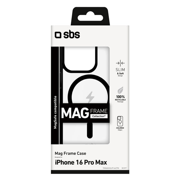SBS iPhone 16 Pro Max Mag Frame Cover - MagSafe Kompatibel - Gennemsigtig / Sort