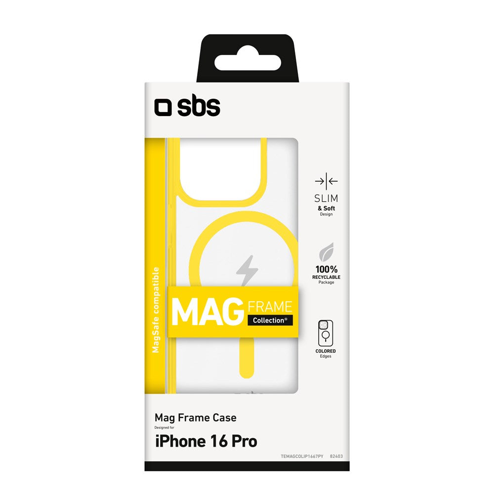 SBS iPhone 16 Pro Max Mag Frame Cover - MagSafe Kompatibel - Gennemsigtig / Gul