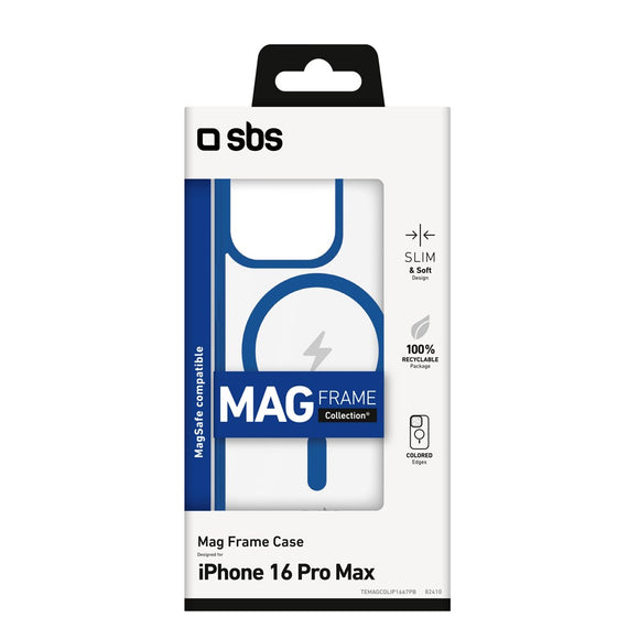 SBS iPhone 16 Pro Max Mag Frame Cover - MagSafe Kompatibel - Gennemsigtig / Blå