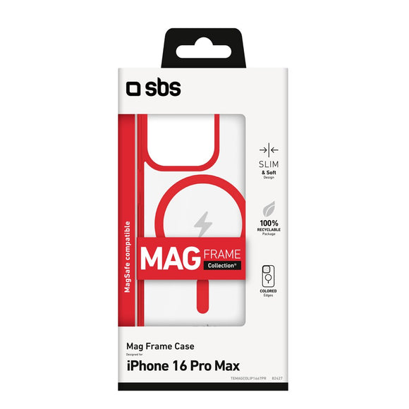 SBS iPhone 16 Pro Max Mag Frame Cover - MagSafe Kompatibel - Gennemsigtig / Rød