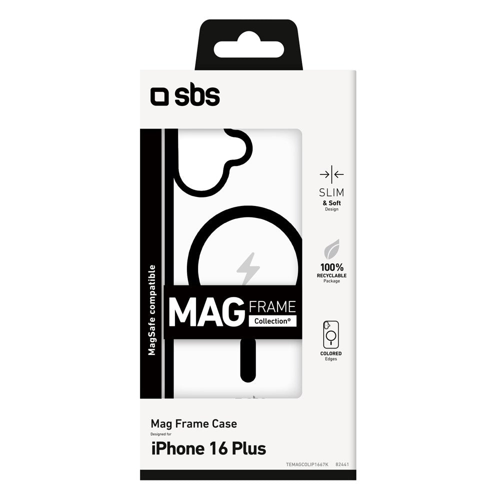 SBS iPhone 16 Plus Mag Frame Cover - MagSafe Kompatibel - Gennemsigtig / Sort