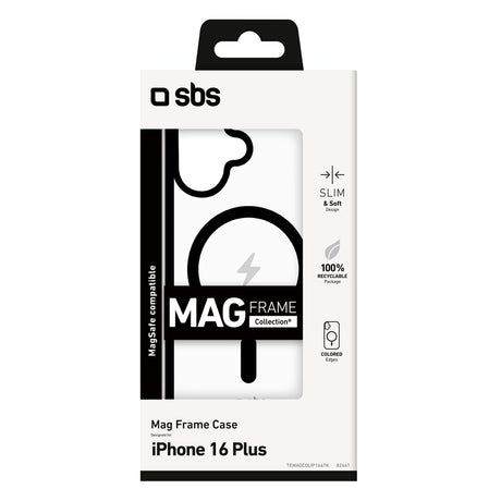 SBS iPhone 16 Plus Mag Frame Cover - MagSafe Kompatibel - Gennemsigtig / Sort